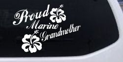 Proud Marine Grandmother Hibiscus Flowers Military Car or Truck Window Decal Sticker