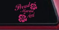 Proud Marine Aunt Hibiscus Flowers Military Car or Truck Window Decal Sticker (Hot Pink)
