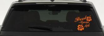 Proud Marine Aunt Hibiscus Flowers Military Car or Truck Window Decal Sticker (Orange)