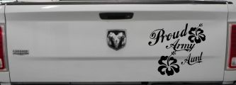 Proud Army Aunt Hibiscus Flowers Military Car or Truck Window Decal Sticker (Black)