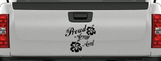 Proud Army Aunt Hibiscus Flowers Military Car or Truck Window Decal Sticker (Black)