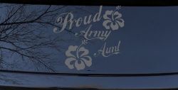 Proud Army Aunt Hibiscus Flowers Military Car or Truck Window Decal Sticker (Silver)