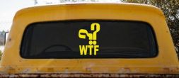 Funny WTF Funny Car or Truck Window Vinyl Decal Sticker (Yellow)