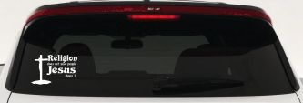 Religion Does Not Save People Jesus Does Christian Car or Truck Window Vinyl Decal Sticker (White)