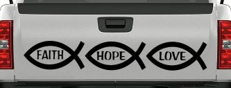 Christian Fish Faith Hope Love Car or Truck Window Vinyl Decal Sticker (Black)