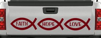 Christian Fish Faith Hope Love Car or Truck Window Decal Sticker (Burgundy)