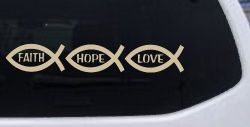 Christian Fish Faith Hope Love Car or Truck Window Decal Sticker (Desert Sand)