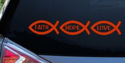 Christian Fish Faith Hope Love Car or Truck Window Vinyl Decal Sticker (Orange Red)