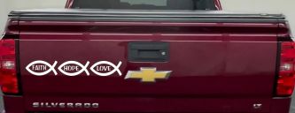 Christian Fish Faith Hope Love Car or Truck Window Decal Sticker (White)