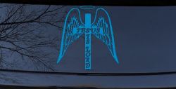 Jesus Is Lord Angel Wings Cross Halo Christian Car or Truck Window Vinyl Decal Sticker (Blue)