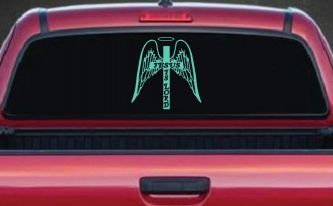 Jesus Is Lord Angel Wings Cross Halo Christian Car or Truck Window Decal Sticker (Mint)