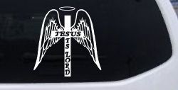 Jesus Is Lord Angel Wings Cross Halo Christian Car or Truck Window Decal Sticker