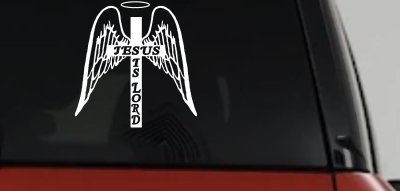 Jesus Is Lord Angel Wings Cross Halo Christian Car or Truck Window Vinyl Decal Sticker