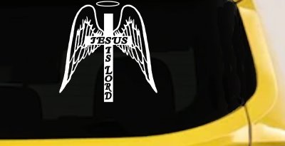Jesus Is Lord Angel Wings Cross Halo Christian Car or Truck Window Vinyl Decal Sticker