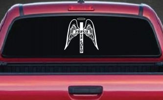 Jesus Is Lord Angel Wings Cross Halo Christian Car or Truck Window Decal Sticker