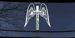 Jesus Is Lord Angel Wings Cross Halo Christian Car or Truck Window Decal Sticker