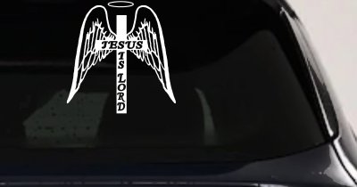 Jesus Is Lord Angel Wings Cross Halo Christian Car or Truck Window Vinyl Decal Sticker