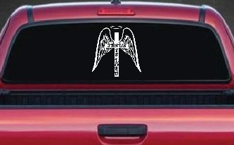 Jesus Is Lord Angel Wings Cross Halo Christian Car or Truck Window Decal Sticker