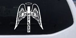 Jesus Is Lord Angel Wings Cross Halo Christian Car or Truck Window Decal Sticker