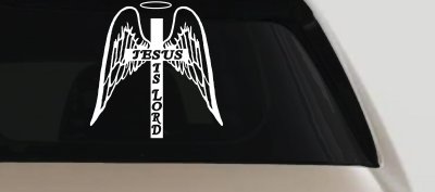 Jesus Is Lord Angel Wings Cross Halo Christian Car or Truck Window Vinyl Decal Sticker