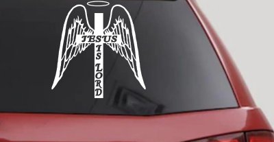 Jesus Is Lord Angel Wings Cross Halo Christian Car or Truck Window Vinyl Decal Sticker