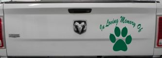 In Loving Memory Of Dog Paw Car or Truck Window Decal Sticker (Dark Green)
