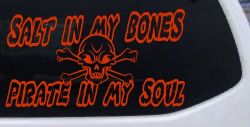 Salt In My Bones Pirate In My Soul Funny Car or Truck Window Decal Sticker (Orange Red)