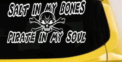 Salt In My Bones Pirate In My Soul Funny Car or Truck Window Vinyl Decal Sticker