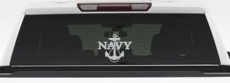 Navy With Anchor Military Car or Truck Window Decal Sticker (Light Gray)