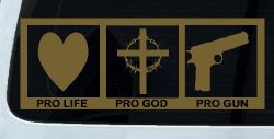 Pro Life Pro God Pro Gun Country Car or Truck Window Decal Sticker (Gold)
