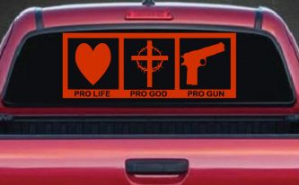 Pro Life Pro God Pro Gun Country Car or Truck Window Decal Sticker (Orange Red)
