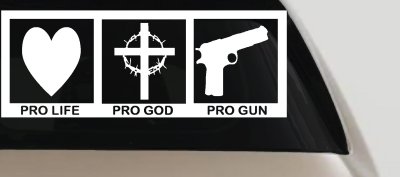 Pro Life Pro God Pro Gun Country Car or Truck Window Vinyl Decal Sticker