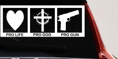 Pro Life Pro God Pro Gun Country Car or Truck Window Vinyl Decal Sticker