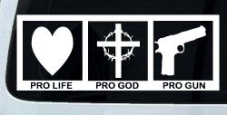 Pro Life Pro God Pro Gun Country Car or Truck Window Decal Sticker