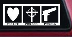 Pro Life Pro God Pro Gun Country Car or Truck Window Decal Sticker
