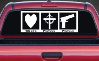 Pro Life Pro God Pro Gun Country Car or Truck Window Decal Sticker