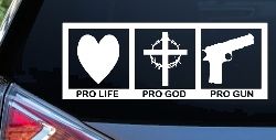 Pro Life Pro God Pro Gun Country Car or Truck Window Decal Sticker