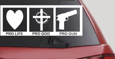 Pro Life Pro God Pro Gun Country Car or Truck Window Vinyl Decal Sticker