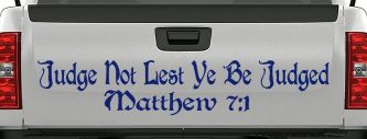 Judge Not Lest Ye Be Judged Matthew 7:1 Christian Car or Truck Window Decal Sticker (Navy)