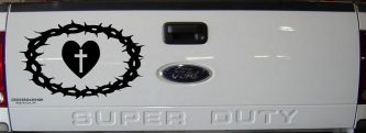 Crown Of Thorns Heart Cross Christian Car or Truck Window Decal Sticker (Black)