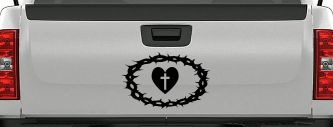 Crown Of Thorns Heart Cross Christian Car or Truck Window Vinyl Decal Sticker (Black)