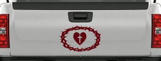 Crown Of Thorns Heart Cross Christian Car or Truck Window Decal Sticker (Purple Red)