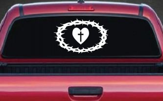 Crown Of Thorns Heart Cross Christian Car or Truck Window Decal Sticker