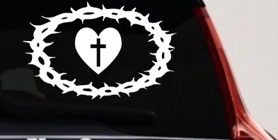 Crown Of Thorns Heart Cross Christian Car or Truck Window Vinyl Decal Sticker