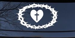 Crown Of Thorns Heart Cross Christian Car or Truck Window Decal Sticker