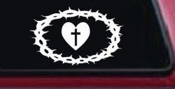 Crown Of Thorns Heart Cross Christian Car or Truck Window Decal Sticker