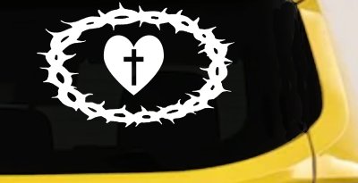 Crown Of Thorns Heart Cross Christian Car or Truck Window Vinyl Decal Sticker