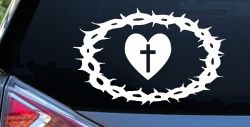 Crown Of Thorns Heart Cross Christian Car or Truck Window Decal Sticker