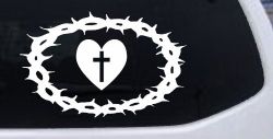Crown Of Thorns Heart Cross Christian Car or Truck Window Decal Sticker