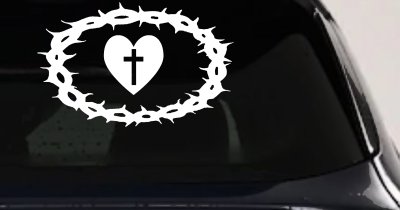 Crown Of Thorns Heart Cross Christian Car or Truck Window Vinyl Decal Sticker